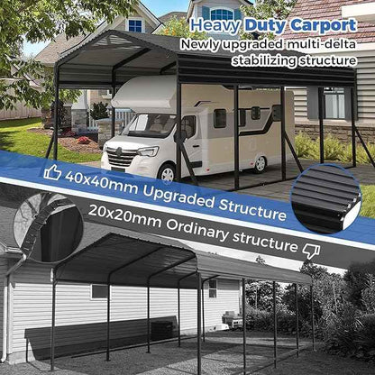 Carport Canopy 12’X20’ Heavy Duty Car Port Galvanized Steel Roof, Reinforced Stable Triangle Frame for Snowy Windy Metal Carports Enhanced Base Car Tent for Car,RV,Pickup,Boat,Truck,Tractor
