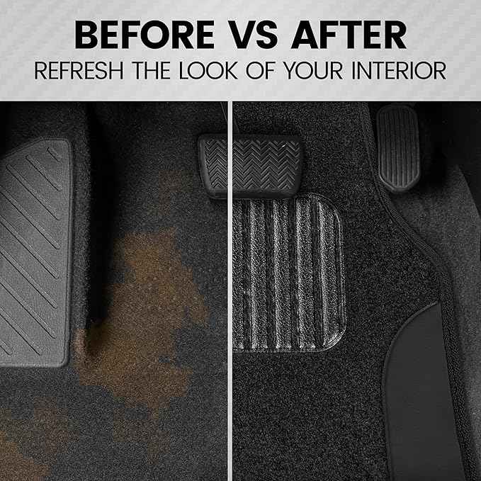 BDK PolyPro Black Car Seat Covers Full Set with Matching Carpet Floor Mats - Automotive Seat Covers for Cars Trucks SUV - Includes Split Bench Rear Seat Cover - Interior Car Accessories