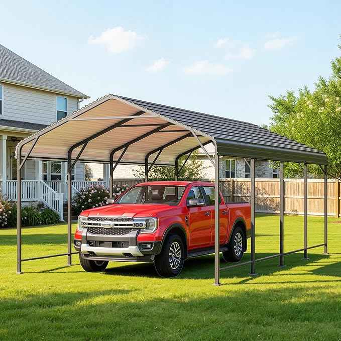 Wisteria Lane 12x20FT Metal Carport, Heavy Duty Carport Canopy with Reinforced Frame and Base for All-Weather, Outdoor Garage Car Port for Boats, Tractors, Pickup Trucks or Party, Dark Gray