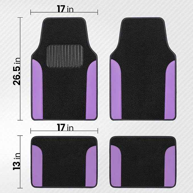 BDK PolyPro Purple Car Seat Covers Full Set with 4-Piece Car Floor Mats - Two-Tone Fits Most Seat Covers for Cars with Carpet Floor Mats, Seat Protector Interior Accessories for Auto Truck SUV