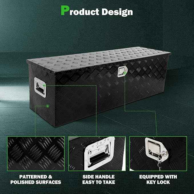 SCITOO 49 Inch Diamond Plate Truck Bed Tool Box,Heavy Duty Aluminum Crossover Storage for Most Full Size Pickups,Lockable Weatherproof Chest,Fits 49" Truck Beds,Easy Access to Load and Unload