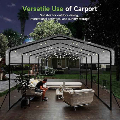 Heavy Duty Metal Carport, 13x26FT Carport Canopy with Galvanized Steel Roof and Reinforced Frame, 2 Support Rods, Outdoor Garage Car Shelter Shade for Cars, Boats and Truck, Party, Gray