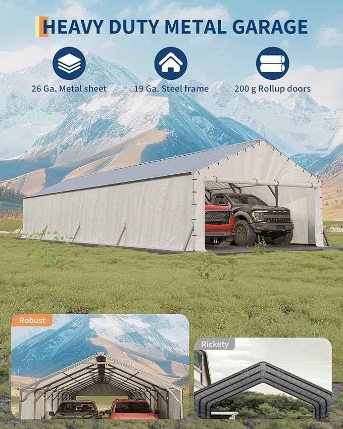GarveeLife 20'X40'x12' Metal Carport for Multiple Vehicles, Enclosed Car Ports, Vertical Roof Design, for All-Weather, for Full-Size Pickup Trucks, Boats, and Tractors