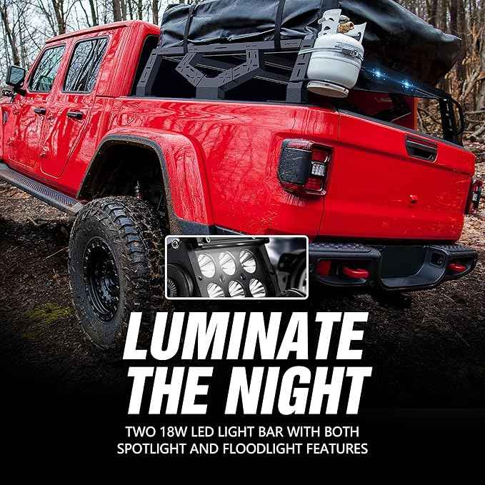 16.73" Bed Racks Truck Cargo Carrier with 2 LED Lights Compatible with Tacoma/Gladiator JT/Frontier/Colorado Extended Cab/Canyon/Ranger, Luggage Storage Bed Cross Bars