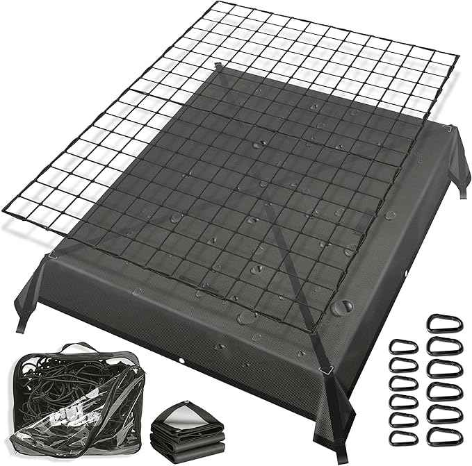 Highly Elastic Cargo Net for Pickup Truck Bed,5' x 7' Small Mesh Latex Bungee Net Cargo Netting with 6' x 8' Truck Bed Tarp, Cargo Net Cover Suitable for Daily Full Loads of Pickup