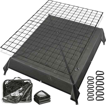 Highly Elastic Cargo Net for Pickup Truck Bed,5' x 7' Small Mesh Latex Bungee Net Cargo Netting with 6' x 8' Truck Bed Tarp, Cargo Net Cover Suitable for Daily Full Loads of Pickup