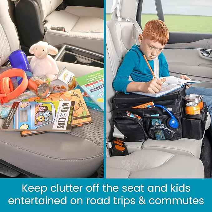 High Road CarHop Backseat Organizer for Kids and Passenger Seat Organizer for Adults - Car Seat Cooler with Cup Holders and Convertible Tray Lid