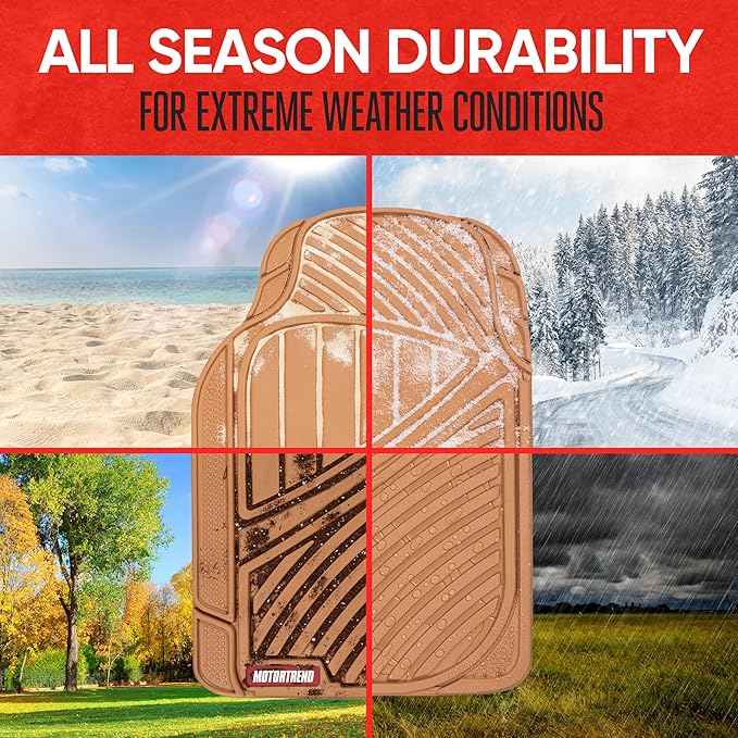 BDK Beige Heavy Duty Front & Rear Rubber Floor Mats Universal Liners for Car SUV Van & Truck, All Weather Protection with Anti-Slip Nibs, Fit Contours of Most Vehicles
