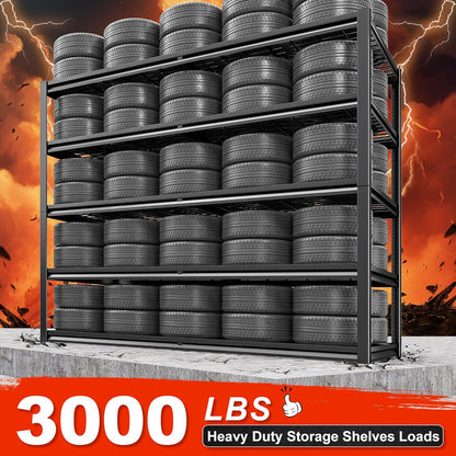 REIBII 78" H Garage Shelving Heavy Duty Load 3000LBS, Adjustable Storage Shelves, 5 Tier Metal Shelving Unit for Storage Racks Industrial Shelf, 55.2" W x 26" D x 78" H, Black