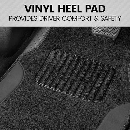 BDK PolyPro Black/Gray Car Seat Covers Full Set with Matching Carpet Floor Mats - Automotive Seat Covers for Cars Trucks SUV - Includes Split Bench Rear Seat Cover - Interior Car Accessories