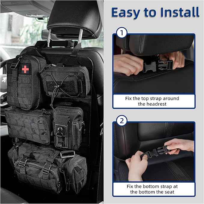 Tactical Car Seat Back Organizer,Back Seat Organizer with 5 Detachable Molle Pouches,Molle Panel Organizer Fits for Vehicel Such as Jeep,Truck,SUV, Car