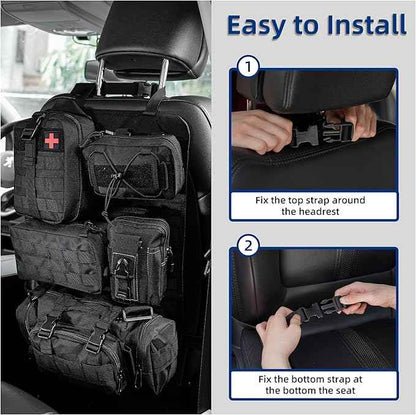 Tactical Car Seat Back Organizer,Back Seat Organizer with 5 Detachable Molle Pouches,Molle Panel Organizer Fits for Vehicel Such as Jeep,Truck,SUV, Car