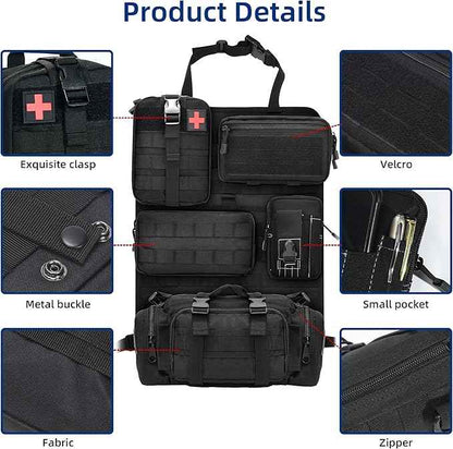 6 Pack Tactical Car Seat Back Organizer,Backseat Organizer with 5 Detachable Molle Pouches,Molle Panel Organizer Fits for Vehicel Such as Jeep,Truck,SUV, Car(Black)