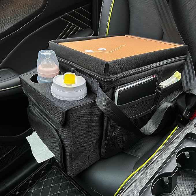 Waterproof Car Organizer with Lid, Car Cooler Bag with Cup Holder and Tissue Box