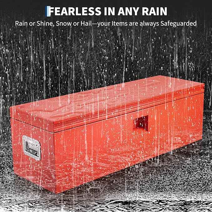 Industrial Steel Truck Tool Box w/Gas-Shock Lid, Pry-Resistant Security & Weatherproofing Toolbox Organizer Chest Fits Pickup, Truck Bed, RV, Trailer