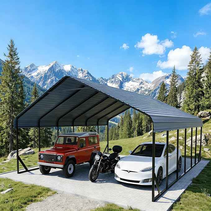 Heavy Duty 20x30 FT Metal Carport for 3 Cars - All-Weather Car Garage Kit with Reinforced Frame and Safe Boat Cover, Car Canopy Shelter for Yard Protection