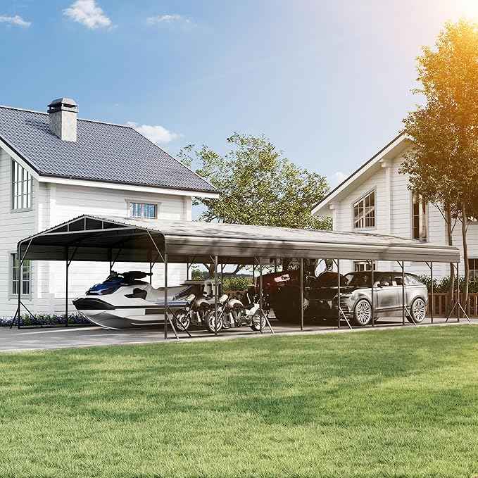 COSIEST 20'x40' Carport with Galvanized Steel Roof, Heavy Duty Metal Carport Canopy, Outdoor Garage Car Shelter Shade for Car, Boats and Truck