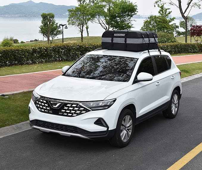 MARCHWAY Waterproof Car Roof Luggage Bag, Weatherproof Soft Shell Rooftop Cargo Carrier Bag for Vehicles with or Without Rack. 6 Door Hooks, Anti Slip Mat, Lock Included (15 Cubic Feet, Black)