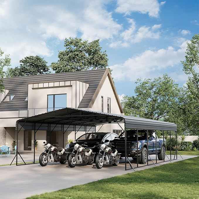 COSIEST 20'x30' Carport with Galvanized Steel Roof, Heavy Duty Metal Carport Canopy, Outdoor Garage Car Shelter Shade for Car, Boats and Truck