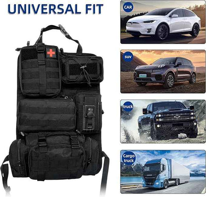 Tactical Car Seat Back Organizer,Back Seat Organizer with 5 Detachable Molle Pouches,Molle Panel Organizer Fits for Vehicel Such as Jeep,Truck,SUV, Car