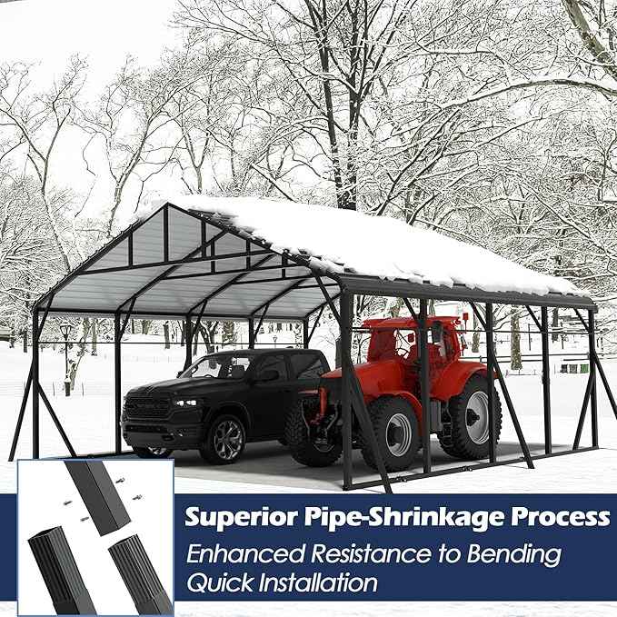 Xilingol Metal Carport, Heavy Duty Carport Canopy with Galvanized Steel Frame and Roof, Outdoor Storage Shed, Car Tent Garage Shelter for Pickup, Truck, Boat and Tractor (20x20 FT Black)