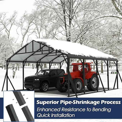 Xilingol Metal Carport, Heavy Duty Carport Canopy with Galvanized Steel Frame and Roof, Outdoor Storage Shed, Car Tent Garage Shelter for Pickup, Truck, Boat and Tractor (20x20 FT Black)