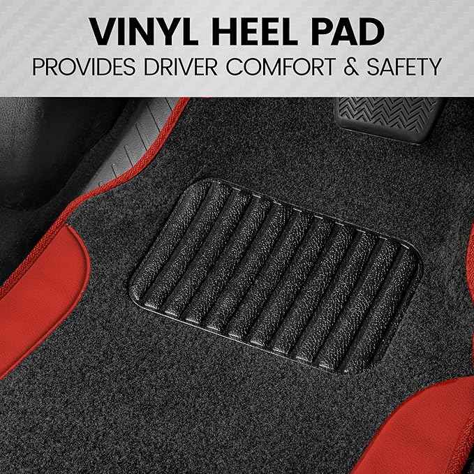 BDK PolyPro Red Car Seat Covers Full Set with 4-Piece Car Floor Mats - Two-Tone Seat Covers for Cars with Carpet, Interior Covers for Auto Truck Van SUV