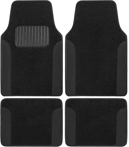 BDK PolyPro Black Car Seat Covers Full Set with Matching Carpet Floor Mats - Automotive Seat Covers for Cars Trucks SUV - Includes Split Bench Rear Seat Cover - Interior Car Accessories