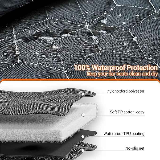 Back Seat Dog Car Seat Cover, Waterproof Car Seat Protector for Cars SUVs Trucks, Heavy Duty Non-Slip Split Bench, Dog & Kid Proof, Easy Clean, (54" W)