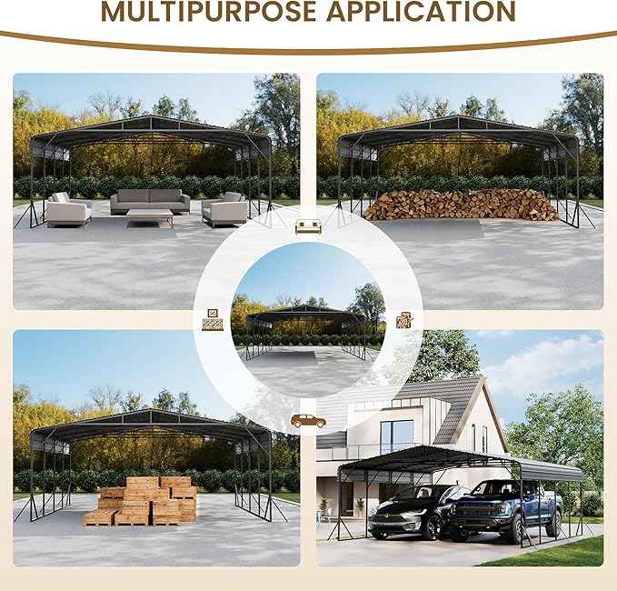 COSIEST 20'x20' Carport with Galvanized Steel Roof, Heavy Duty Metal Carport Canopy, Outdoor Garage Car Shelter Shade for Car, Boats and Truck
