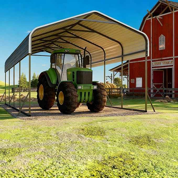12x20 FT Oversized Metal Carport, Heavy-Duty Car Garage with Enhanced Base & Reinforced Supports, All-Weather Outdoor Shelter for Cars, RV, Trucks, Boats, Light Gray