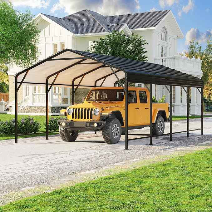 Polar Aurora 12x20 FT Metal Carport, Heavy Duty Car Port Canopy with Galvanized Reinforced Frame, Outdoor Car Garage Shelter for Car, Boats and Truck
