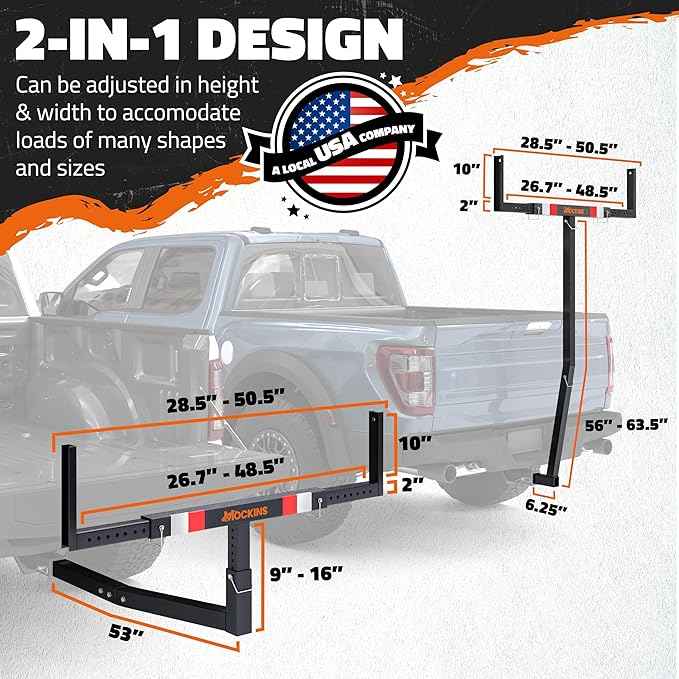 Mockins 750 Lbs Cap Truck Bed Extender Hitch Mount | 2-in-1 All-Weather Steel Canoe Rack & Kayak Trailer w/Stabilizer & Straps | Versatile Bed Extenders for Trucks & SUVs for Ladders, Pipes & Lumber