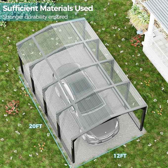12×20 FT Heavy Duty Carport, 2100 lbs Snow Load & Leak-Resistant Roof, Galvanized Steel Frame Carports, Easy Assembly Portable Car Garage for Trucks, Boats, Tractors, Black