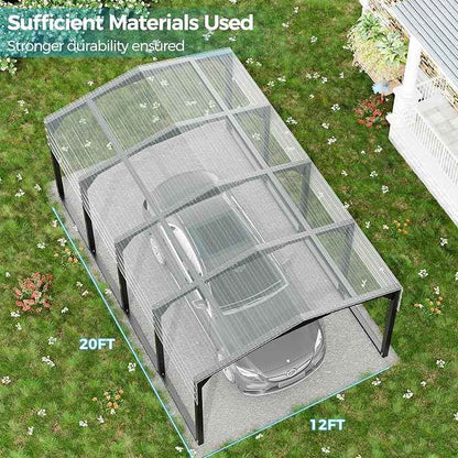 12×20 FT Heavy Duty Carport, 2100 lbs Snow Load & Leak-Resistant Roof, Galvanized Steel Frame Carports, Easy Assembly Portable Car Garage for Trucks, Boats, Tractors, Black