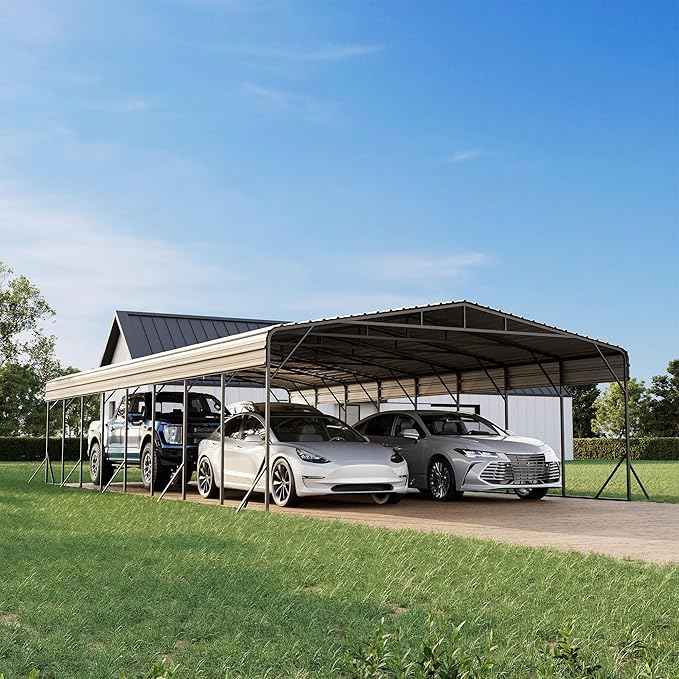 20x40 FT Heavy Duty Metal Carport Kit, Waterproof Windproof Aluminum Car Ports with Steel Shelter Frame Cover for 4 Car or Boats, Easy Assembly Tractor/Car Storage