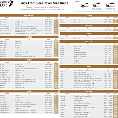 Coverland Custom Car Seat Covers Compatible with Tacoma, F150, F250, F350, Ram 1500, Silverado 1500 - Premium Leather Non-Slip Waterproof Interior Front Seat-Gray [See Size Chart-Size A10]