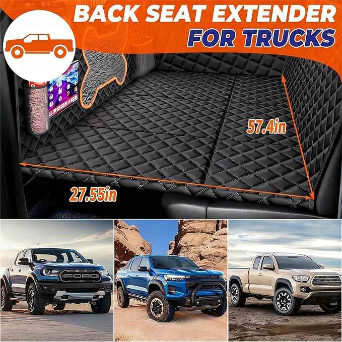Truck Dog Seat Cover for Back Seat, Hard Bottom Dog Hammock Support to 450 lbs, Waterproof & Scratch-Proof Pet Bed Extender for Full Size Crew Cab Truck SUVs F150/RAM1500/Silverado, Black