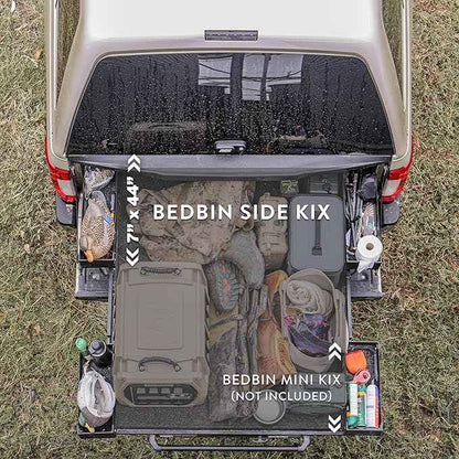 Bedslide Bedbin Side Kix Truck Bed Organizer, Storage Bin Attachments, 2 Boxes for Additional 7x44 Inches of Space on Each Side, Black