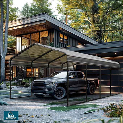 MFSTUDIO Carport 12x20 ft, Outdoor Heavy Duty Metal Shed Carports, Metal Garage Car Shelter Shade Car Port with Galvanized Roof, Frame and Bolts for Cars, Truck and Boats