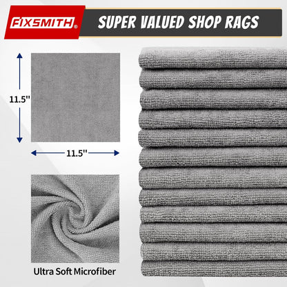 FIXSMITH Shop Towels, Pack of 50, Grey Microfiber Cleaning Cloth Bulk, Microfiber Towels for Cars, All-Purpose Absorbent Cleaning Rags, Dust Cloth for Automotive, Mechanic, Garage, 11.5 x 11.5 inch