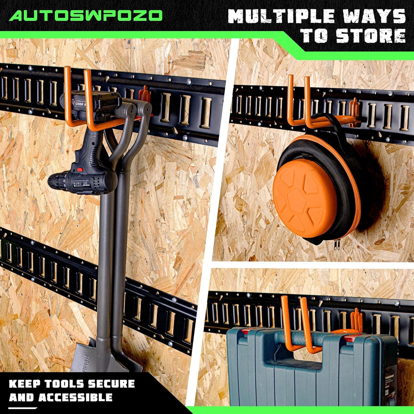 8-Pack Heavy Duty E-Track Shovel/Tool Hanger, Spades, Rakes, Workshop, Warehouse with E-Tracks, Tool Holder (Orange)
