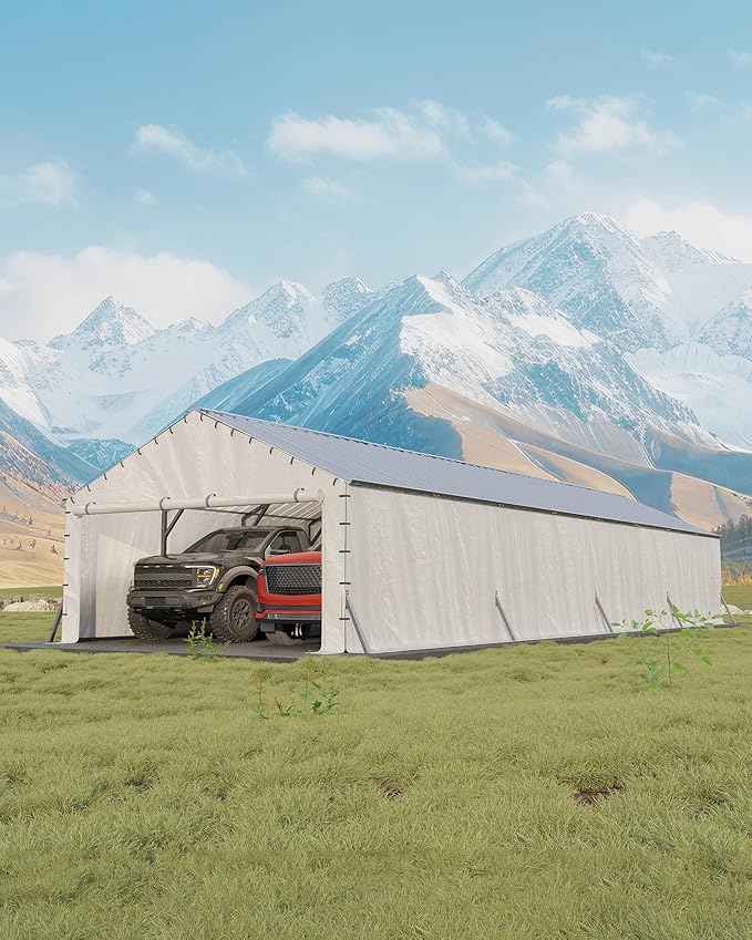 GarveeLife 20'X40'x12' Metal Carport for Multiple Vehicles, Enclosed Car Ports, Vertical Roof Design, for All-Weather, for Full-Size Pickup Trucks, Boats, and Tractors