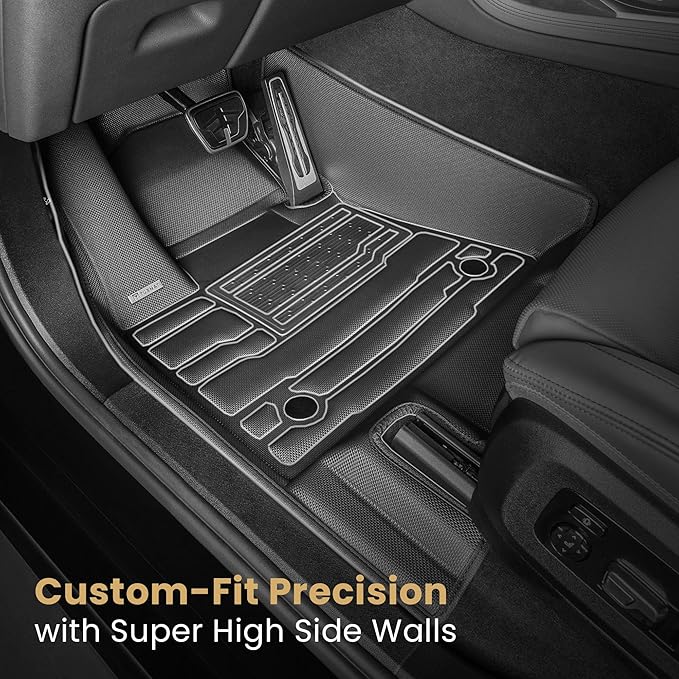 TuxMat - for Tesla Model Y 5-Seater 2026 Models - Custom Car Mats - Maximum Coverage, All Weather, Laser Measured - This Full Set Includes 1st and 2nd Rows