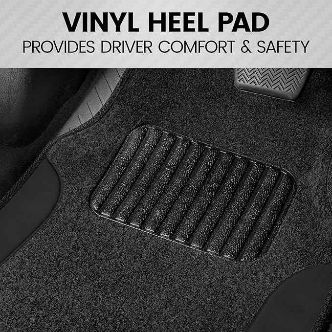 BDK PolyPro Black Car Seat Covers Full Set with Matching Carpet Floor Mats - Automotive Seat Covers for Cars Trucks SUV - Includes Split Bench Rear Seat Cover - Interior Car Accessories