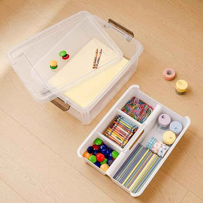Citylife 17 QT Plastic Storage Bins Clear Storage Box with Removable Tray Stackable Latching Box with Handle for Oraganizing Tool, Craft, Office, Orange