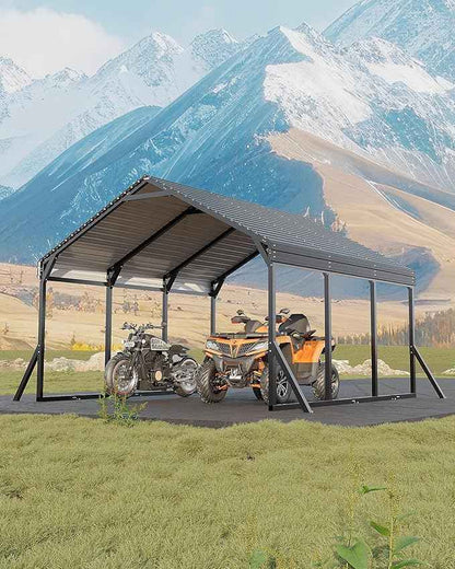 Garvee 12x13x9 ft Metal Carport, Car Port with Reinforced Frame and Steel Roof for All-Weather Use, Permanent Shelter for Cars, Motorcycles, ATVs, or Boats