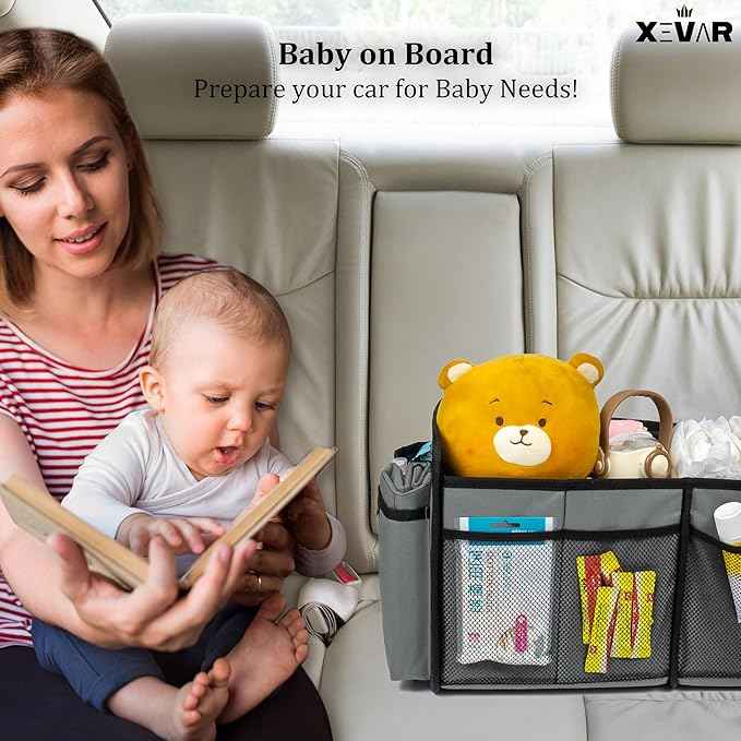 Baby Diaper Caddy Organizer with Changing Mat - Portable Car Caddy for Newborn Essentials, Diapers & Wipes, Perfect for Baby Shower and New Mom | Oxford Fabric, Grey