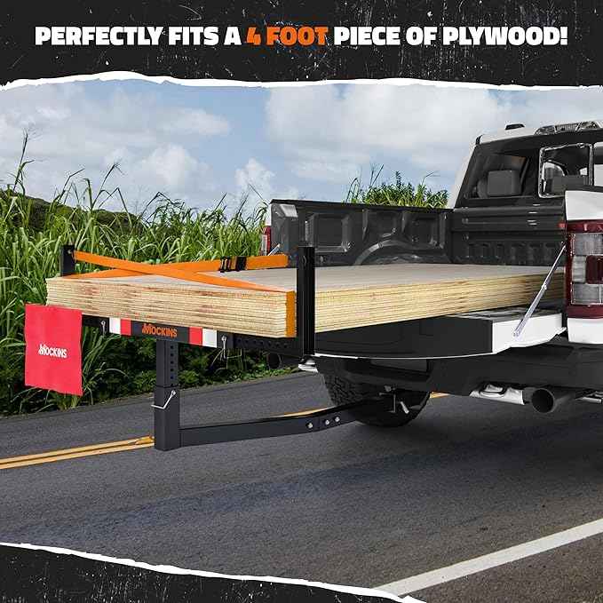 Mockins 750 Lbs Cap Truck Bed Extender Hitch Mount | 2-in-1 All-Weather Steel Canoe Rack & Kayak Trailer w/Stabilizer & Straps | Versatile Bed Extenders for Trucks & SUVs for Ladders, Pipes & Lumber