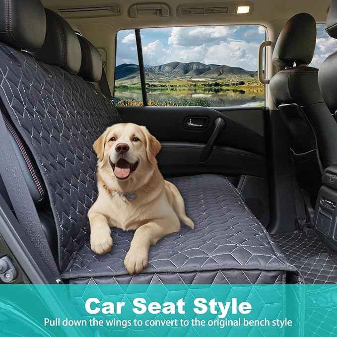 Back Seat Dog Car Seat Cover, Waterproof Car Seat Protector for Cars SUVs Trucks, Heavy Duty Non-Slip Split Bench, Dog & Kid Proof, Easy Clean, (54" W)